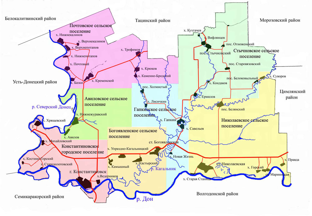 Карта поселений Константиновского района